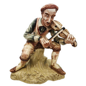 Rare Vtg Starset Japan Old Man Playing Violin Porcelain Figurine 8"